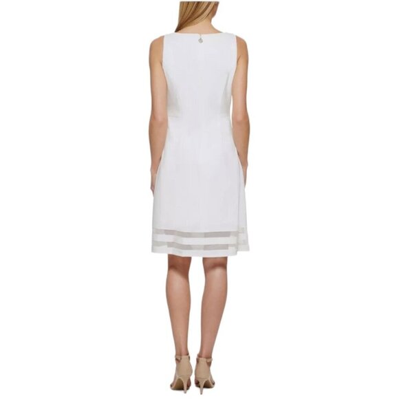 Tommy Hilfiger Cream A-Line Dress, NWT $109 Mesh Illusion Trim Women's Size 10 - Picture 2 of 11